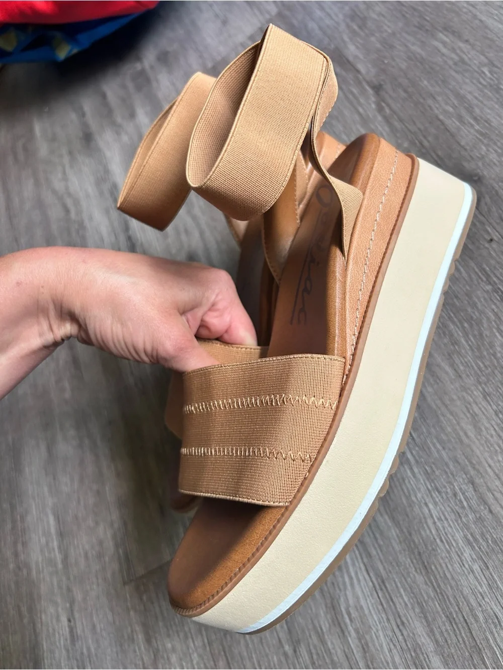 Zodiac Platform Sandal in Tan and Cream with Elastic Ankle Strapping new